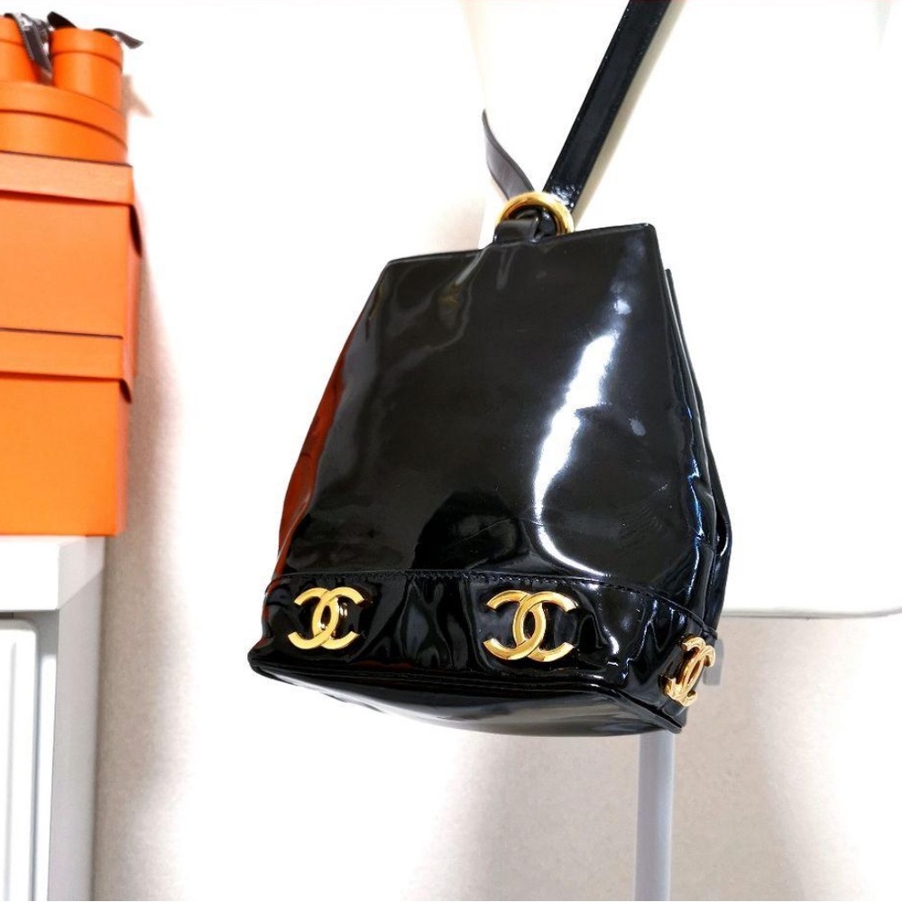 Chanel Black Patent Leather Bucket Bag